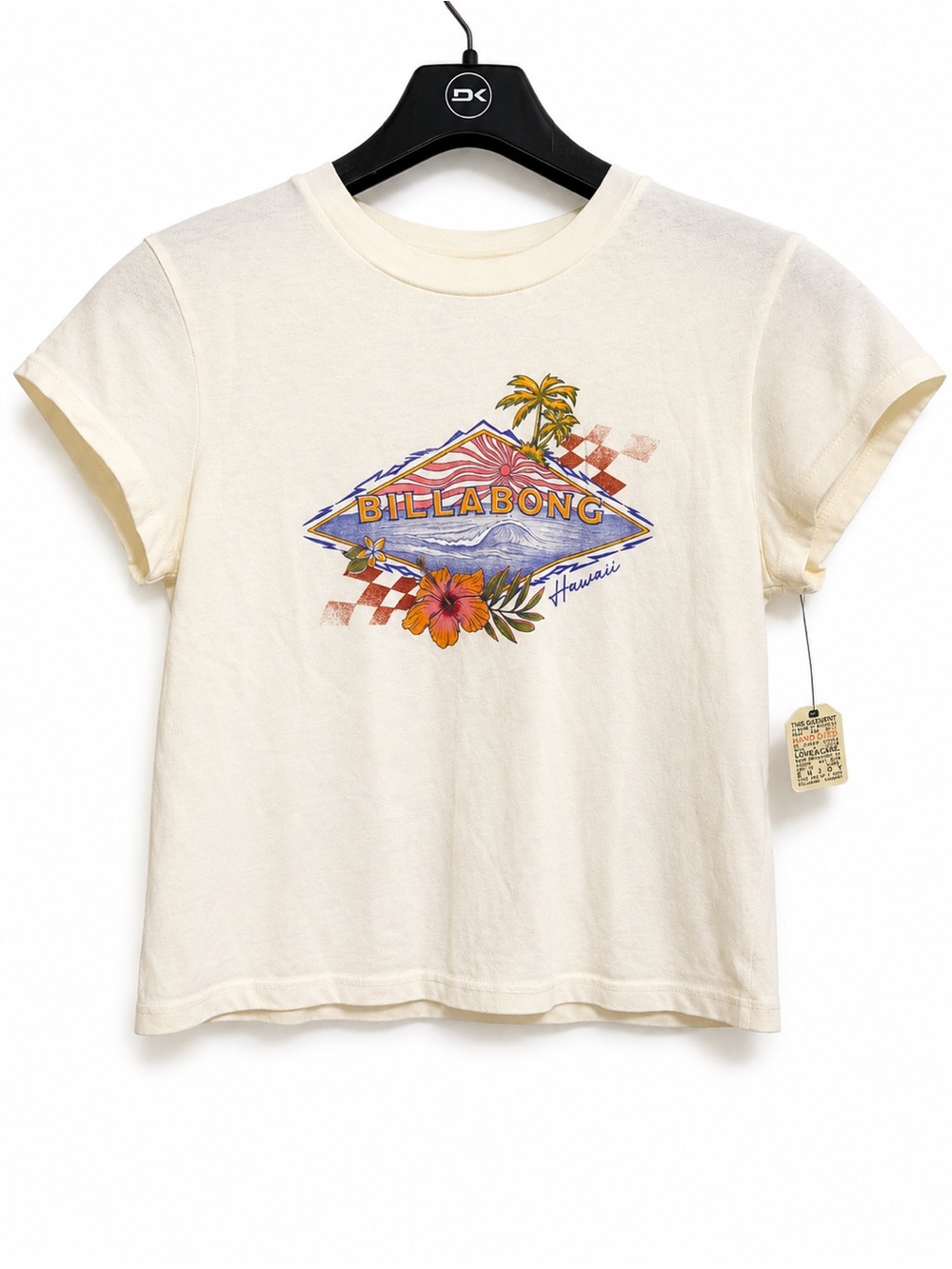 Billabong Surfing Solo Hawaii Graphic Crop Tee Cream S NWT